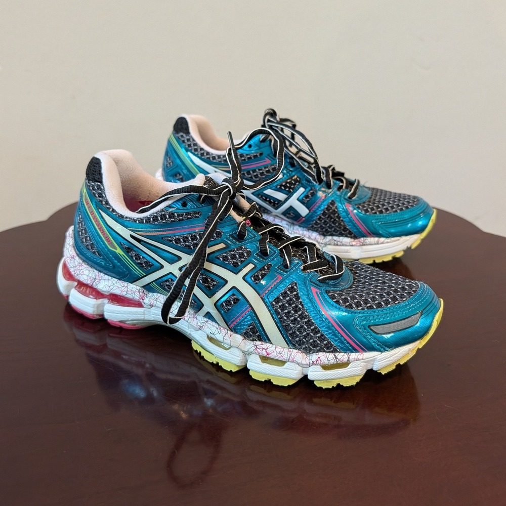 Asics Gel-Kayano 19 Womens Running Shoes Teal Pink‎ Black T392N Size 7.5